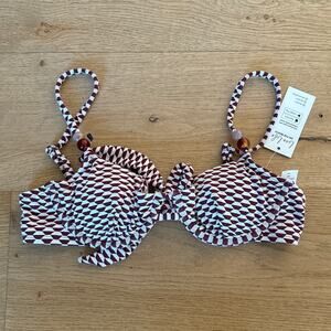 Cupshe Bikini Top Ruby Wave Checkered Size XS Burgundy Brown White